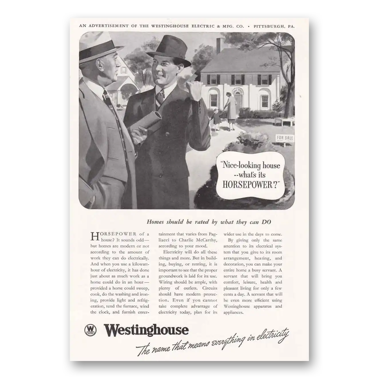 1938 Westinghouse Nice Looking House Horsepower Vintage Magazine Print Ad