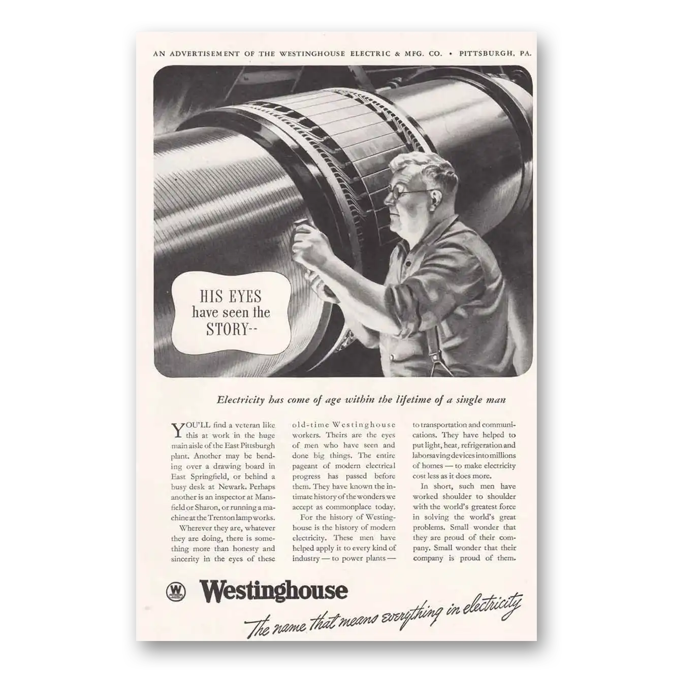 1938 Westinghouse His Eyes Have Seen the Story Vintage Magazine Print Ad