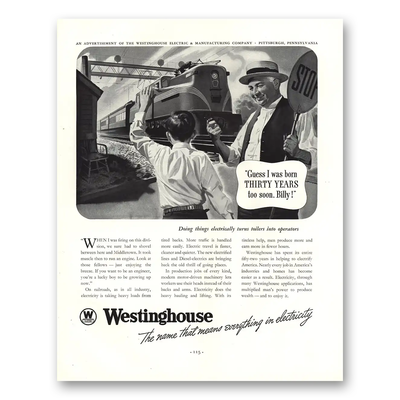 1938 Westinghouse Guess I Was Born Thirty Years Too Soon Billy Vintage Magazine Print Ad