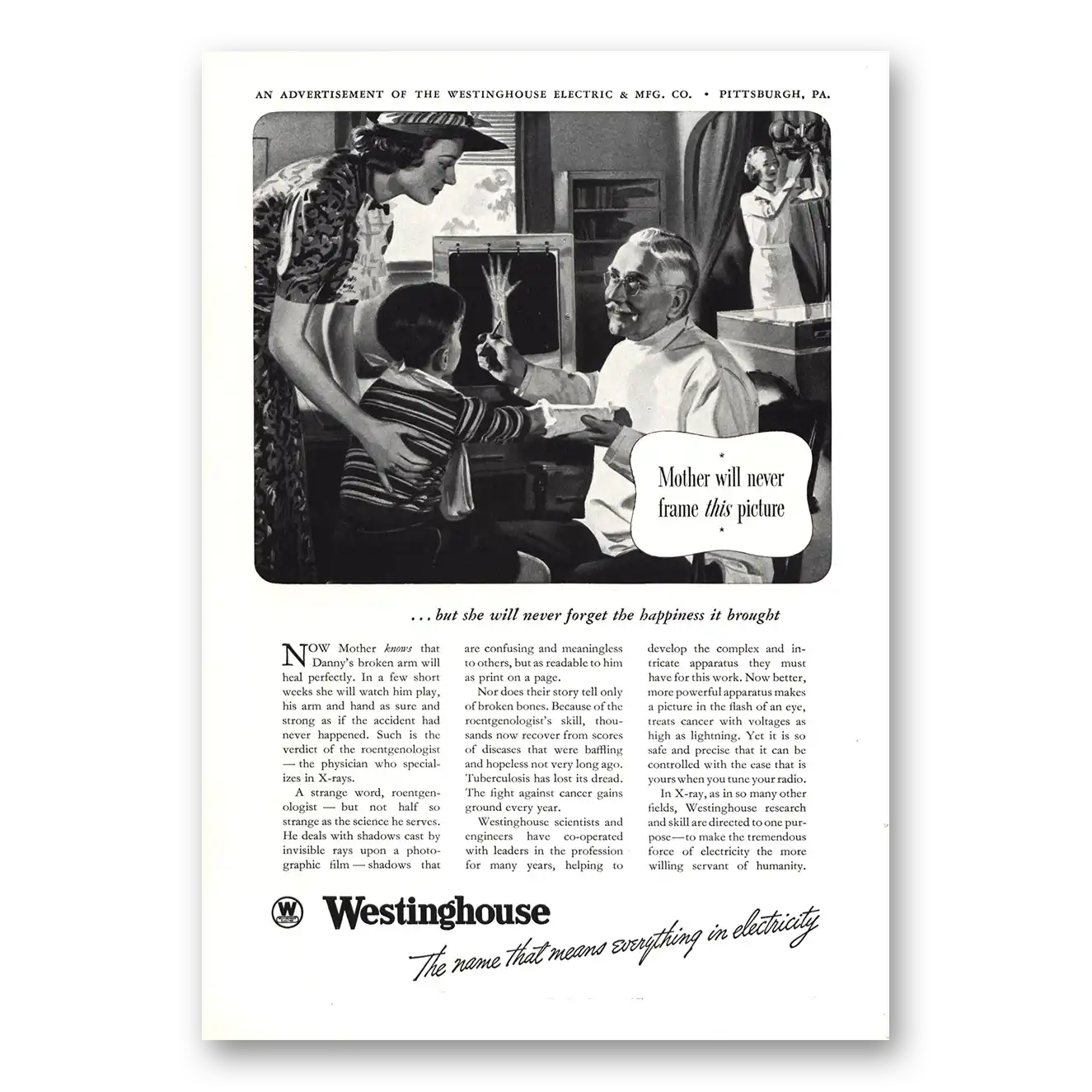 1938 Westinghouse Mother Will Never Frame This Picture Vintage Magazine Print Ad