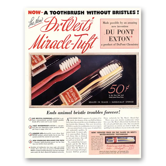 1938 Dr Wests Toothbrush Miracle Tuft Without Bristles Vintage Magazine Print Ad