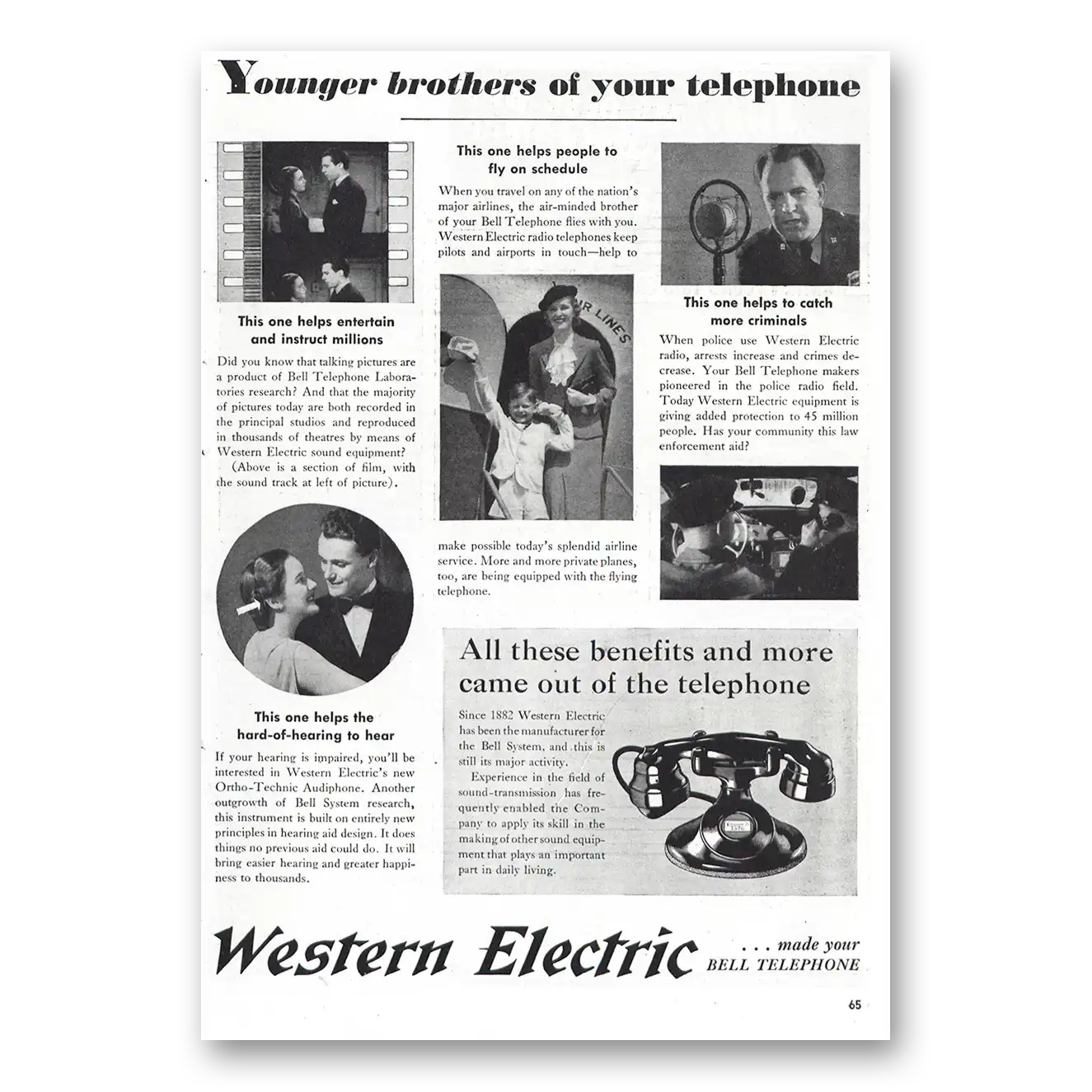 1938 Western Electric Younger Brothers Telephone Vintage Magazine Print Ad