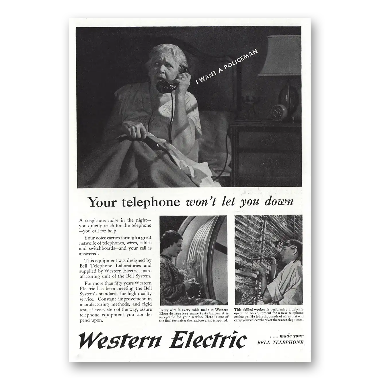 1938 Western Electric Telephone Wont Let You Down Vintage Magazine Print Ad