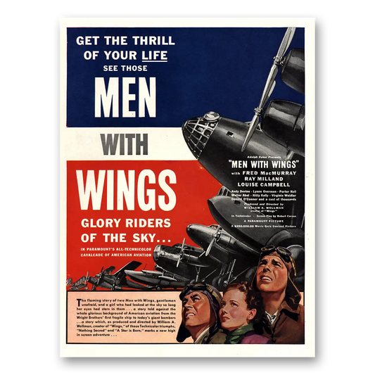 1938 Men With Wings Movie Promo Fred MacMurray and Ray Milland Vintage Magazine Print Ad