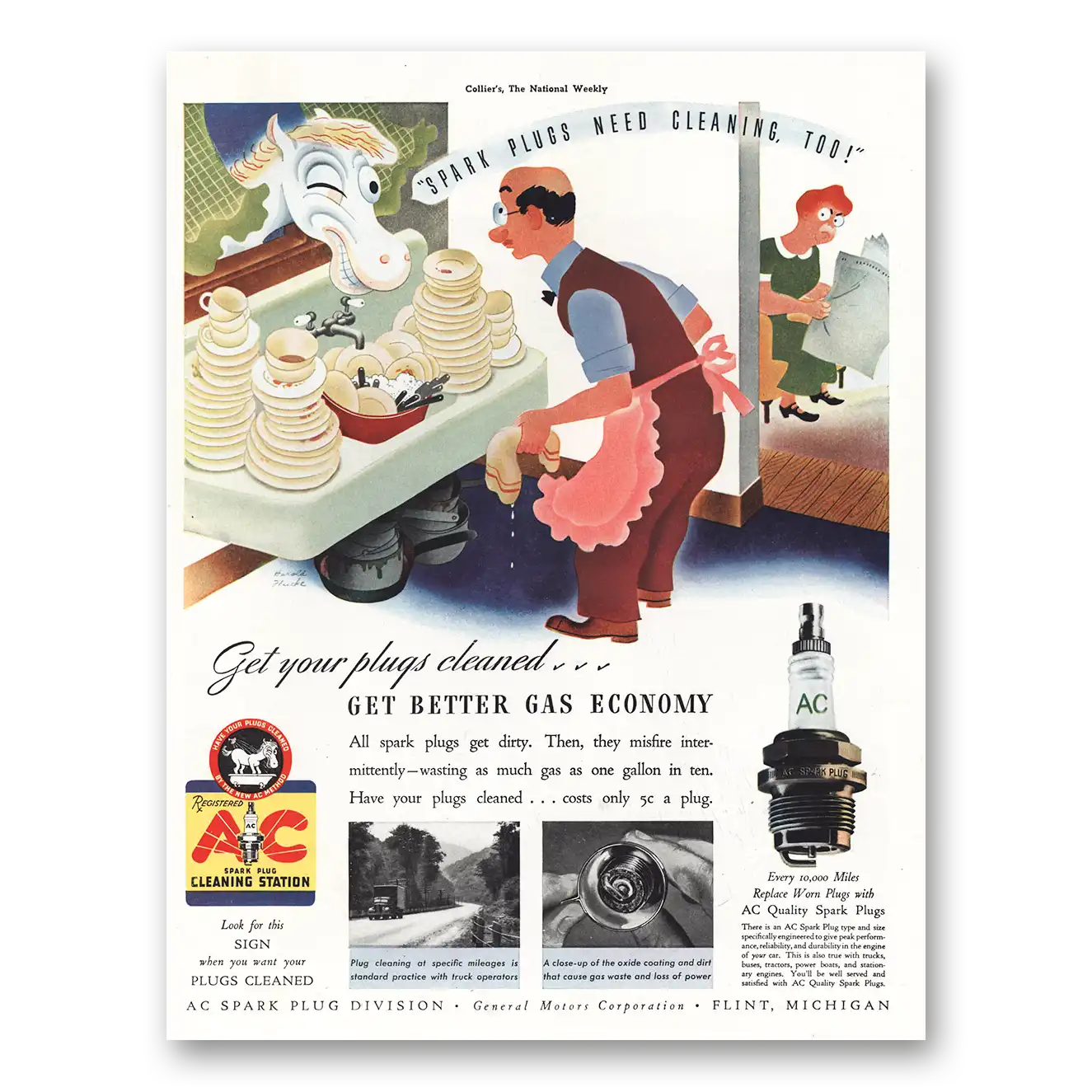 1939 AC Spark Plugs Cleaning Station Spark Plugs Need Cleaning Too Vintage Magazine Print Ad