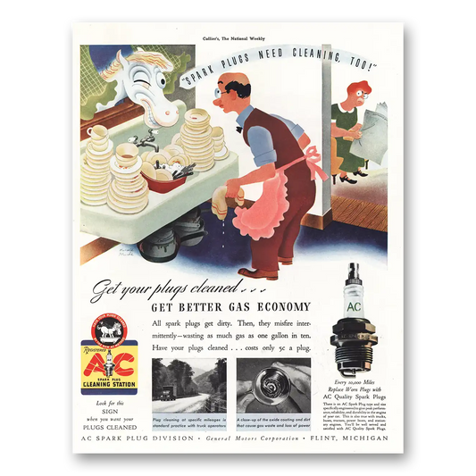 1939 AC Spark Plugs Cleaning Station Spark Plugs Need Cleaning Too Vintage Magazine Print Ad