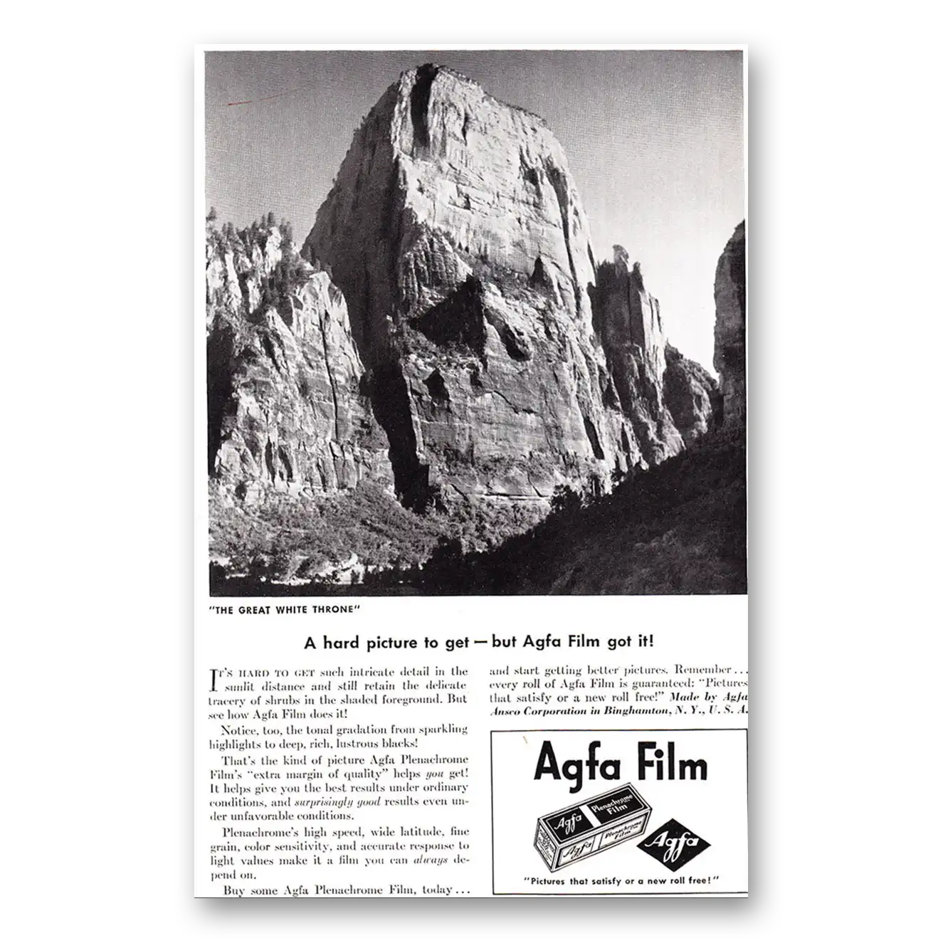 1939 Agfa Film Hard Picture to Get Great White Throne Vintage Magazine Print Ad