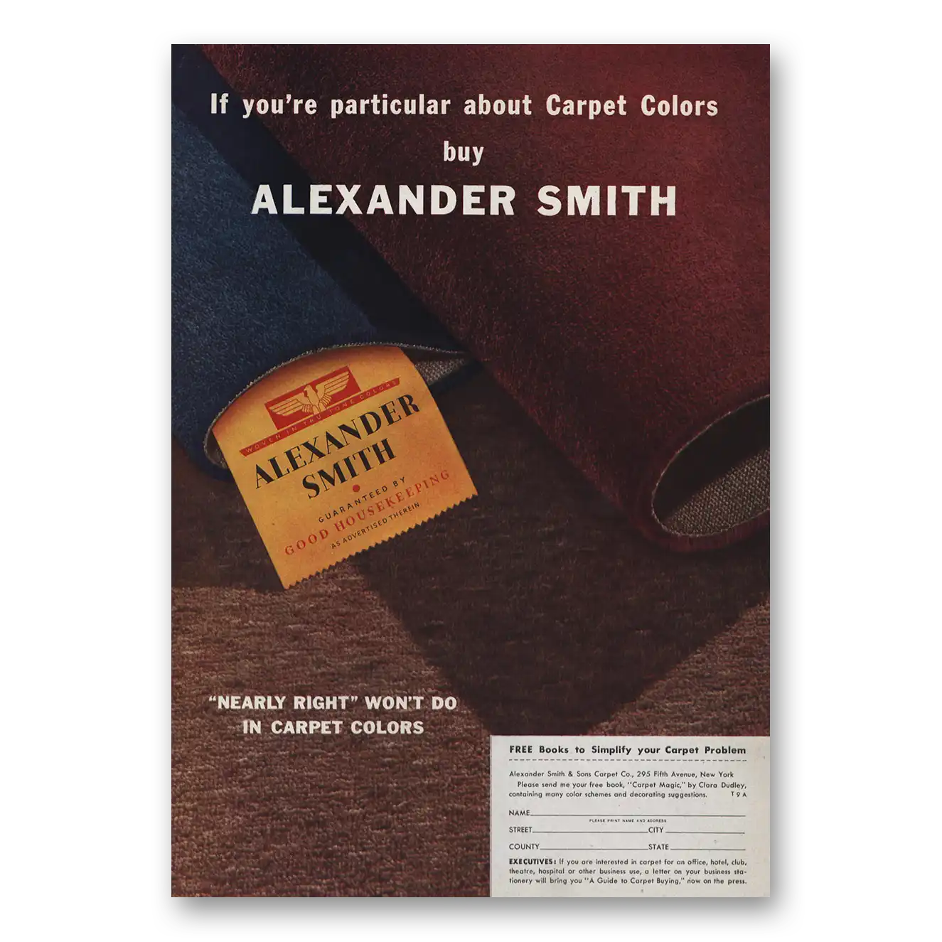 1939 Alexander Smith Carpet Particular About Carpet Colors Vintage Magazine Print Ad