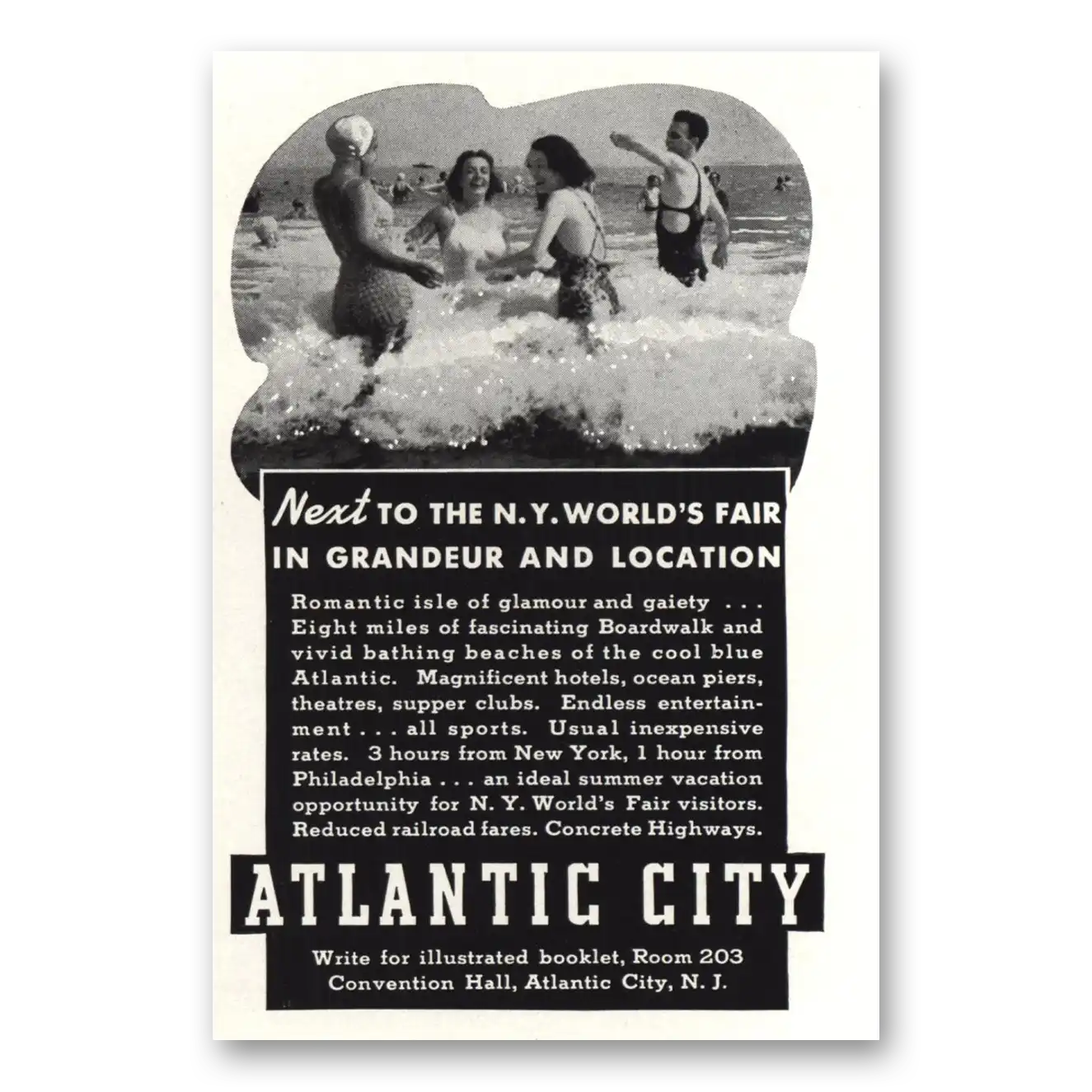 1939 Atlantic City New Jersey New York Worlds Fair Vintage Magazine Print Ad