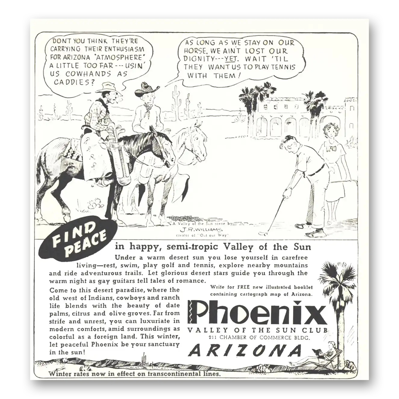 1939 Phoenix Arizona Find Peace Vintage Magazine Print Ad