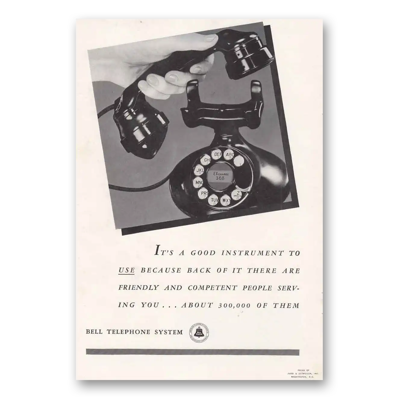 1939 Bell Telephone Good Instrument to Use Vintage Magazine Print Ad