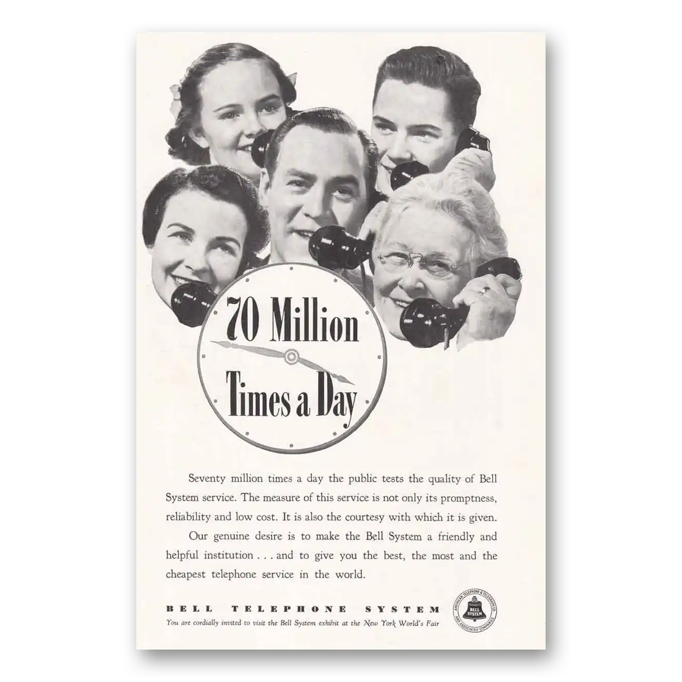 1939 Bell Telephone 70 Million Times a Day Vintage Magazine Print Ad