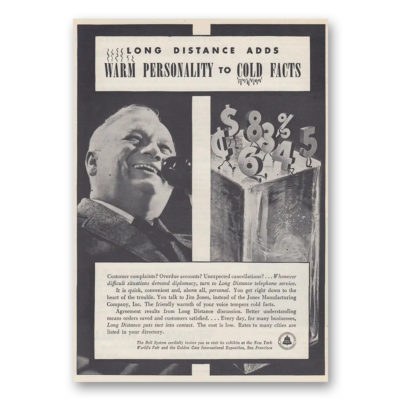 1939 Bell Telephone Warm Personality to Cold Facts Vintage Magazine Print Ad