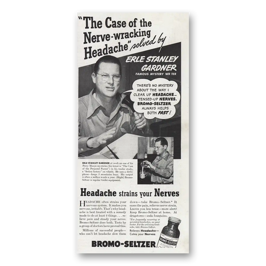 1939 Bromo Seltzer Erle Stanley Gardner Vintage Magazine Print Ad