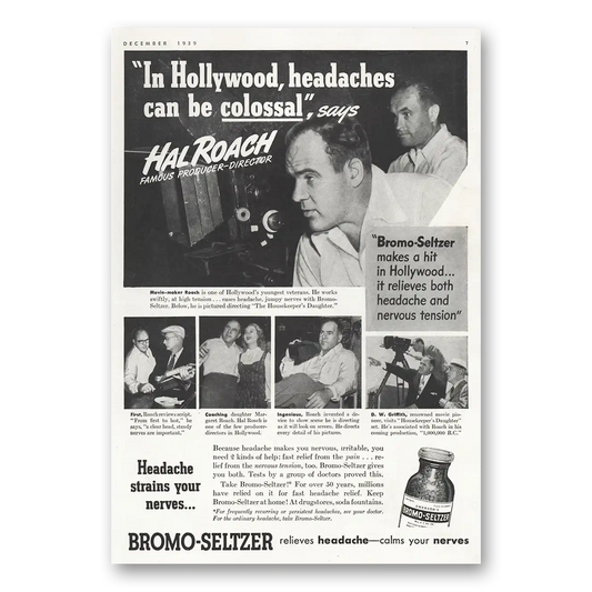 1939 Bromo Seltzer Hal Roach Producer Director Vintage Magazine Print Ad