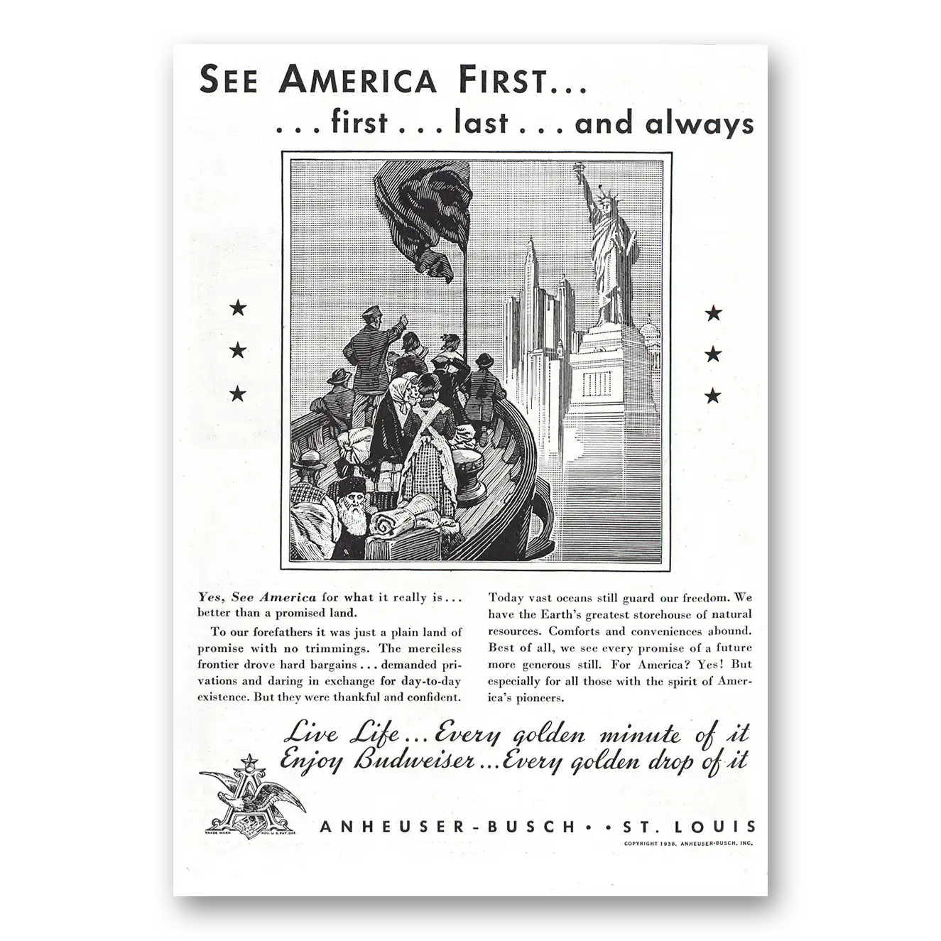 1939 Budweiser Beer See America First Last and Always Vintage Magazine Print Ad