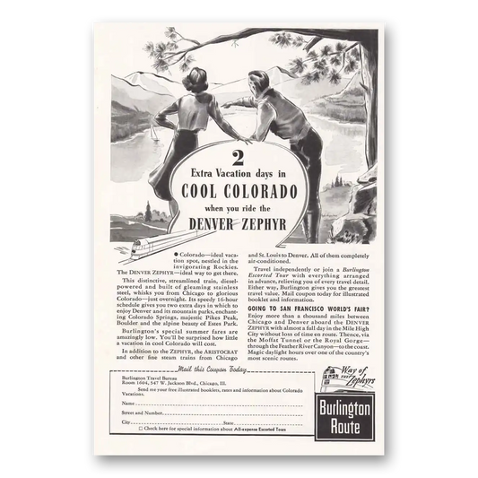 1939 Burlington Route Cool Colorado Denver Zephyr Vintage Magazine Print Ad