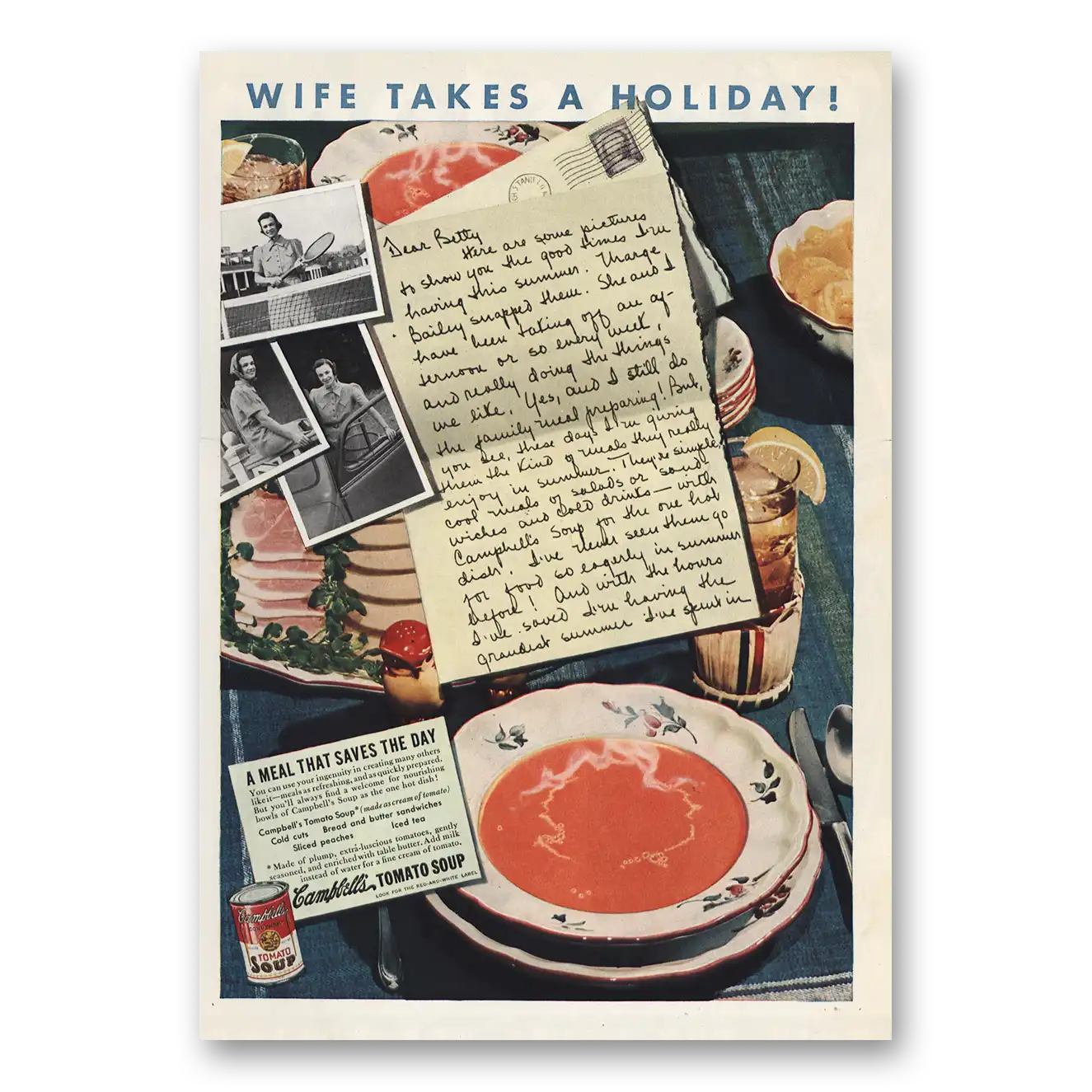 1939 Campbells Tomato Soup Wife Takes a Holiday Vintage Magazine Print Ad