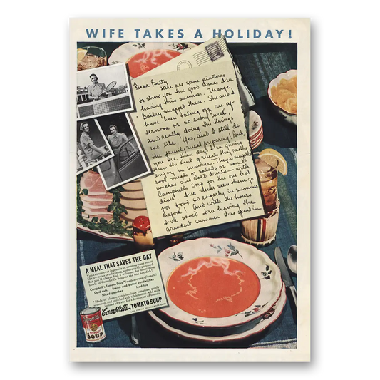 1939 Campbells Tomato Soup Wife Takes a Holiday Vintage Magazine Print Ad