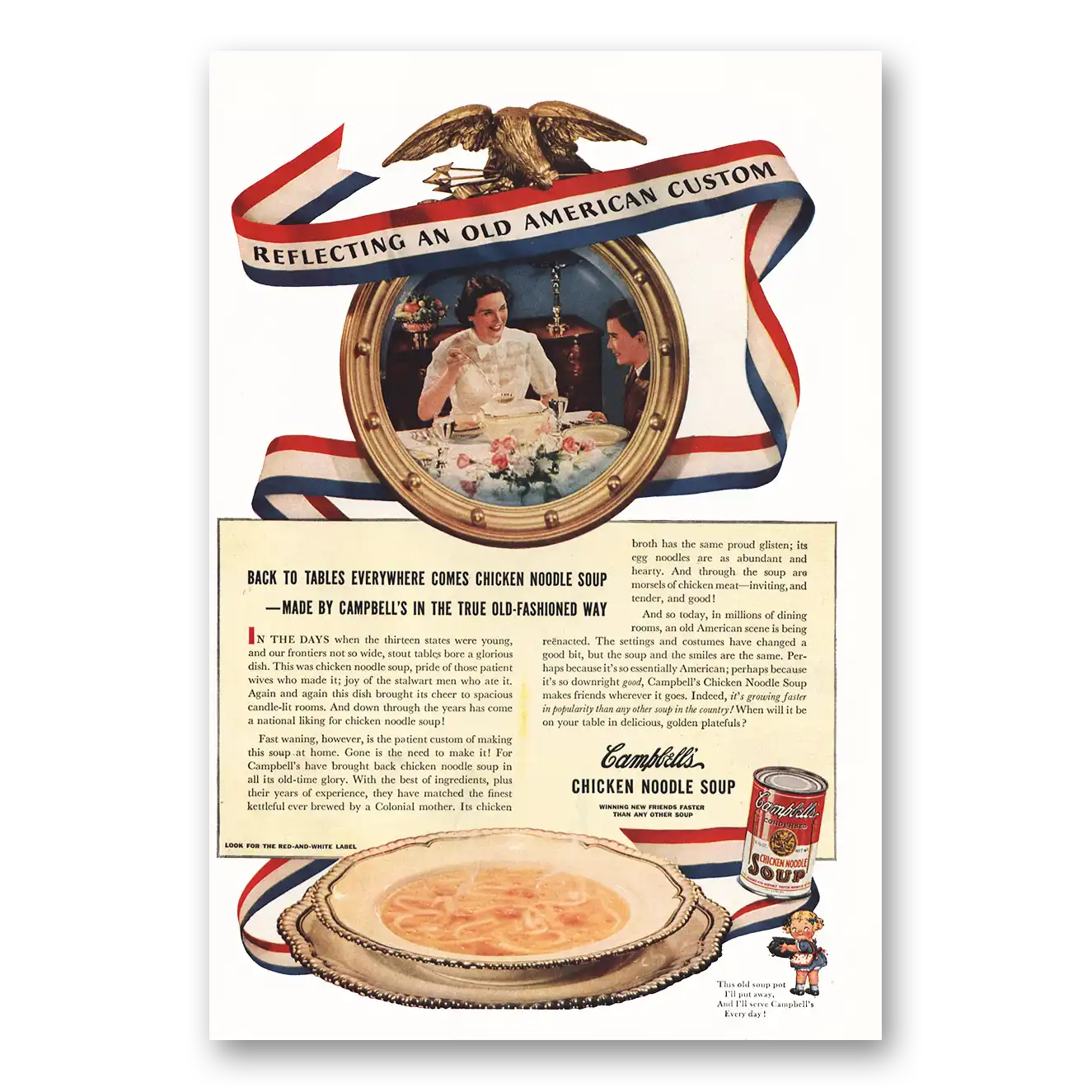 1939 Campbells Chicken Noodle Soup Reflecting Old American Custom Vintage Magazine Print Ad