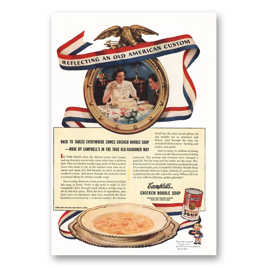 1939 Campbells Chicken Noodle Soup Reflecting Old American Custom Vintage Magazine Print Ad