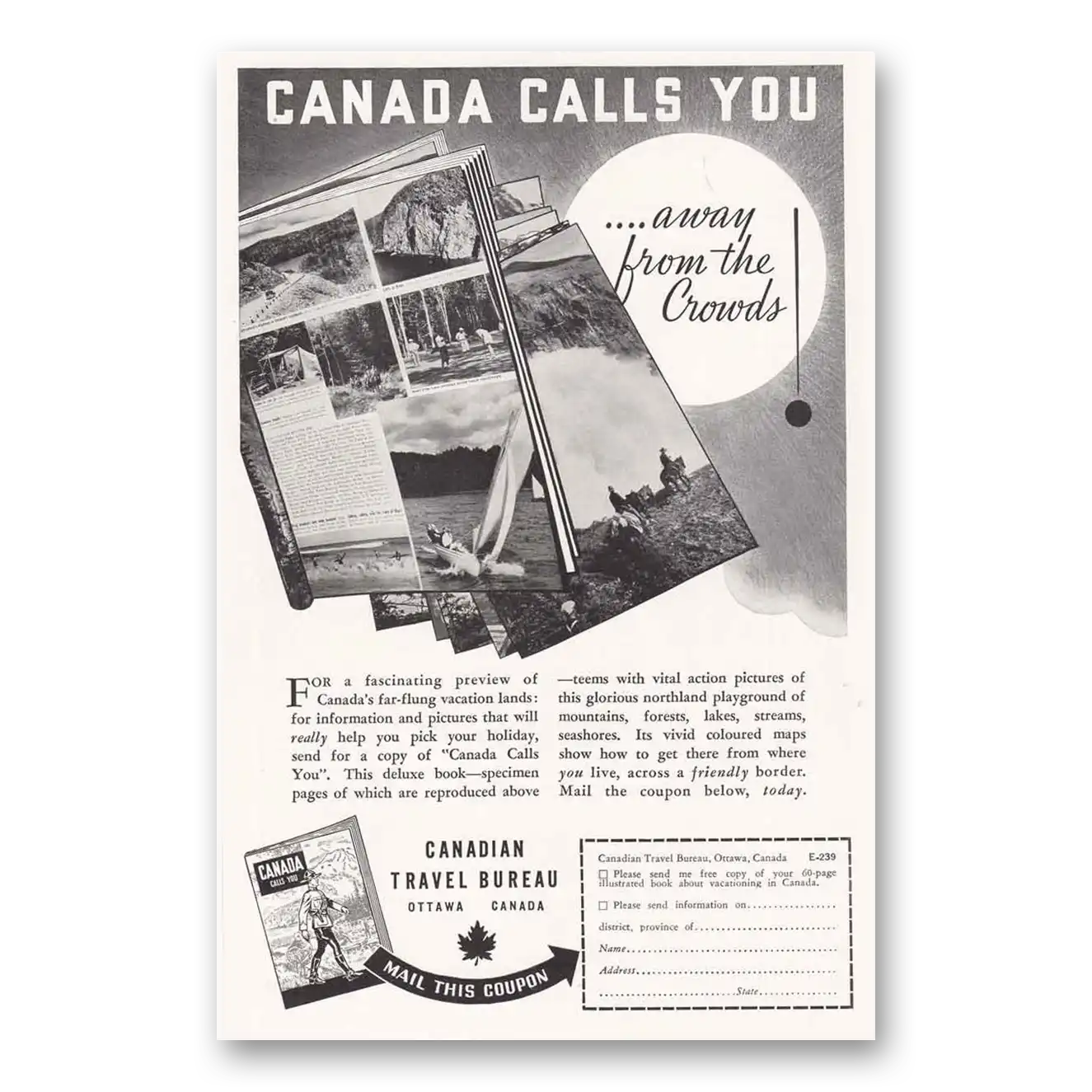 1939 Canada Calls You Away from the Crowds Vintage Magazine Print Ad