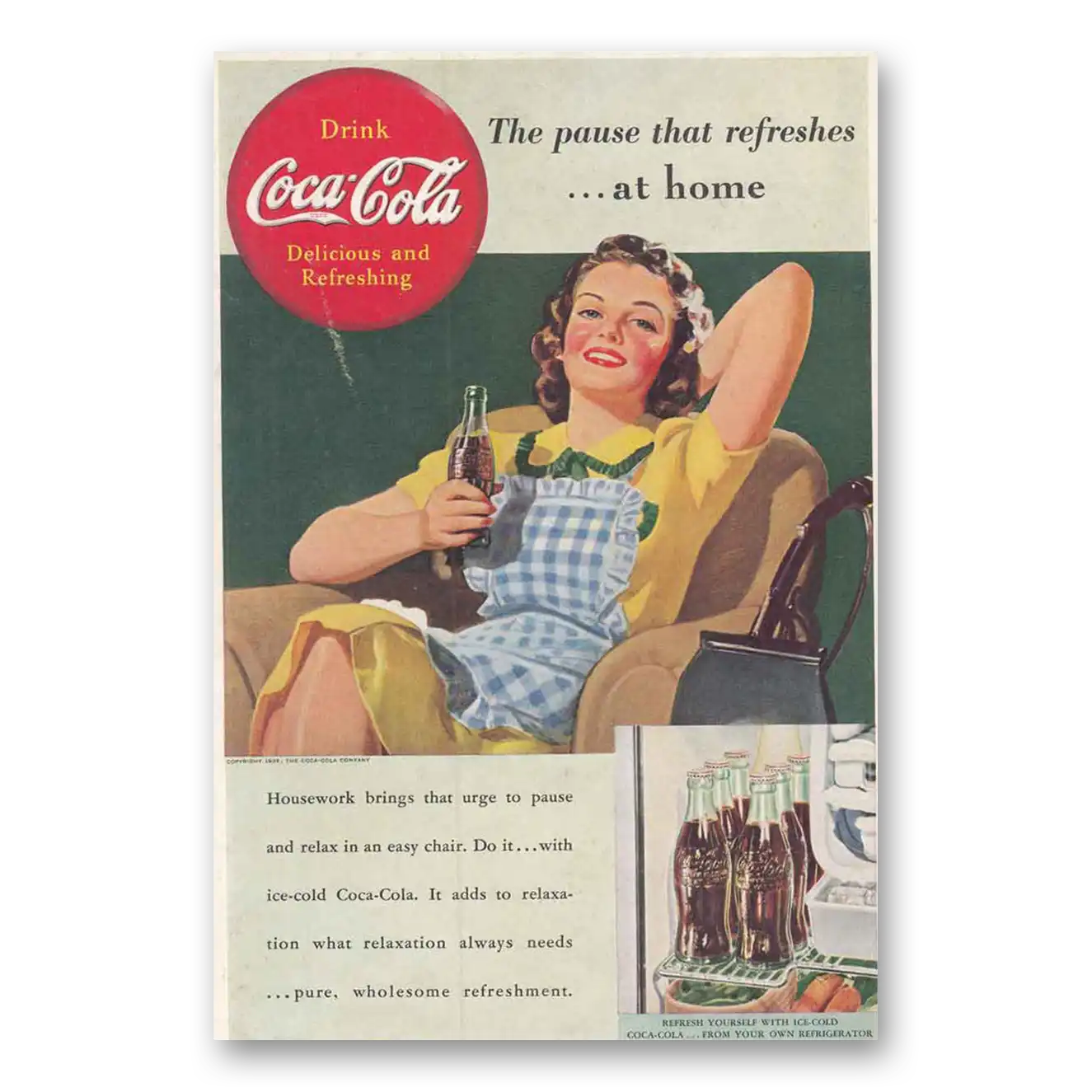 1939 Coca Cola Pause That Refreshes at Home Vintage Magazine Print Ad