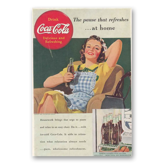 1939 Coca Cola Pause That Refreshes at Home Vintage Magazine Print Ad