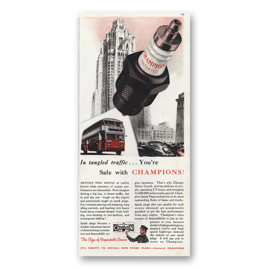 1939 Champion Spark Plugs Tangled Traffic Vintage Magazine Print Ad