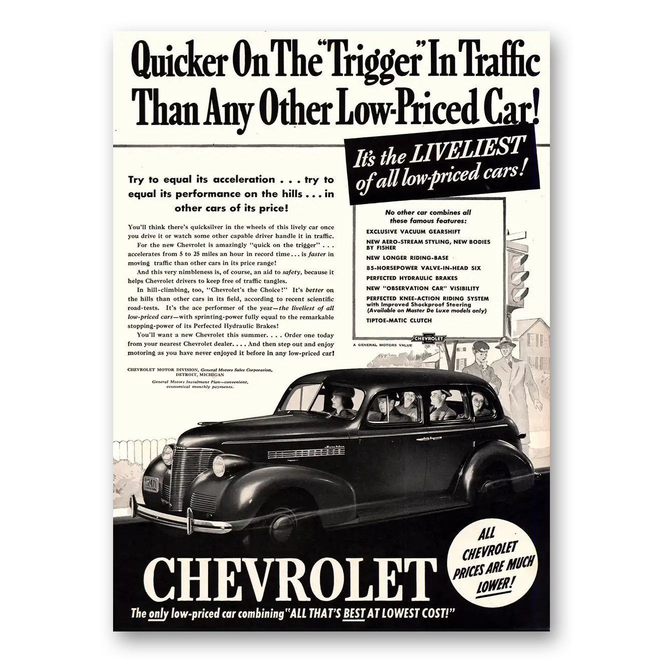 1939 Chevrolet Quicker On the Trigger in Traffic Vintage Magazine Print Ad