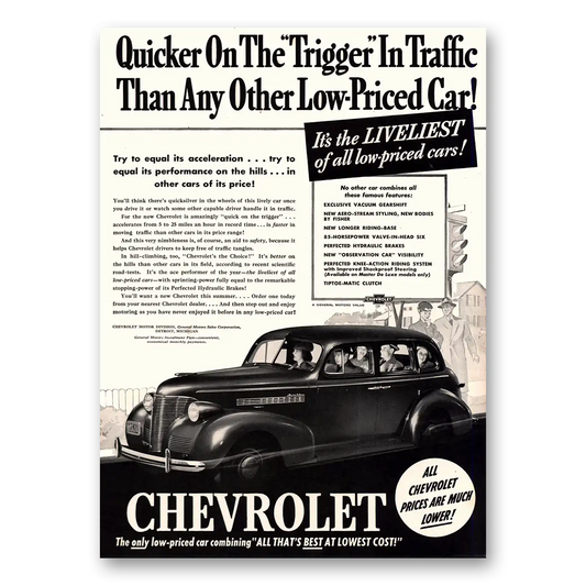 1939 Chevrolet Quicker On the Trigger in Traffic Vintage Magazine Print Ad