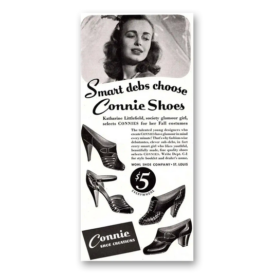 1939 Connie Shoes Smart Debs Choose Connie Shoes Vintage Magazine Print Ad