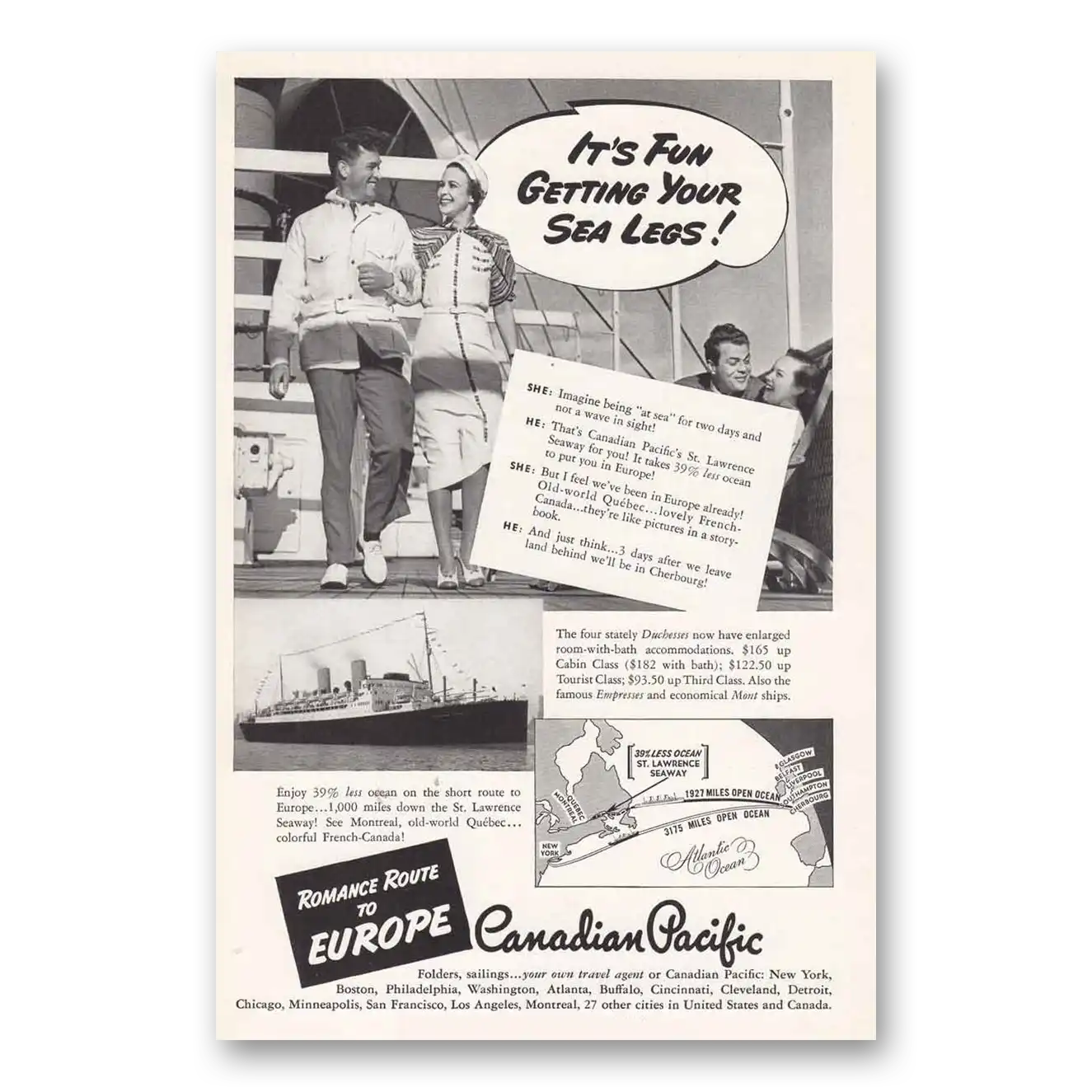 1939 Canadian Pacific Fun Getting Your Sea Legs Vintage Magazine Print Ad