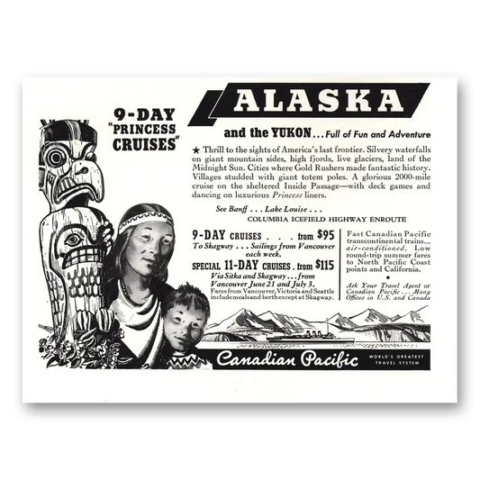 1939 Canadian Pacific Alaska Princess Cruises Vintage Magazine Print Ad