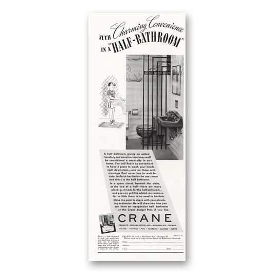 1939 Crane Charming Convenience Half Bathroom Vintage Magazine Print Ad