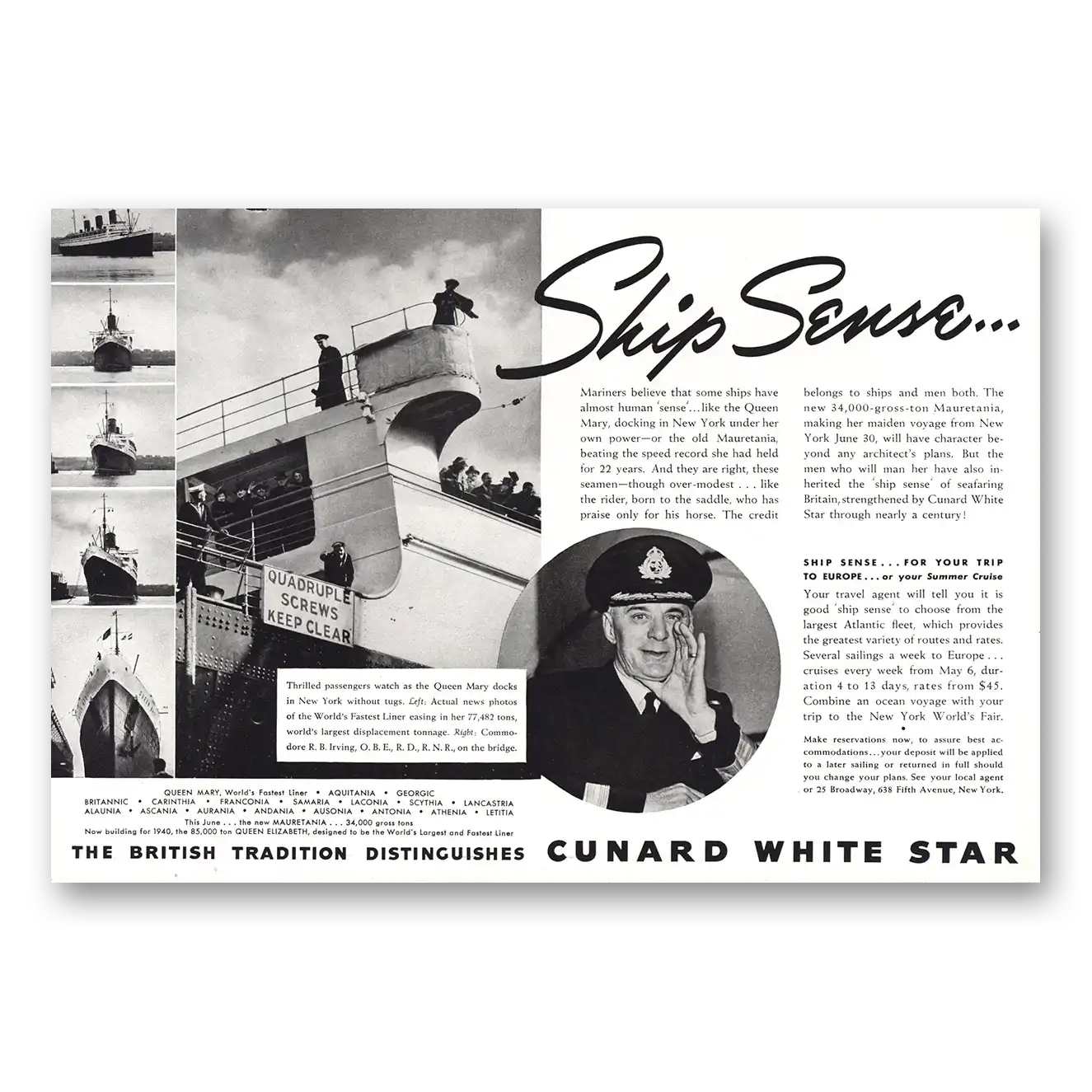 1939 White Star Line White Star Ship Sense Vintage Magazine Print Ad