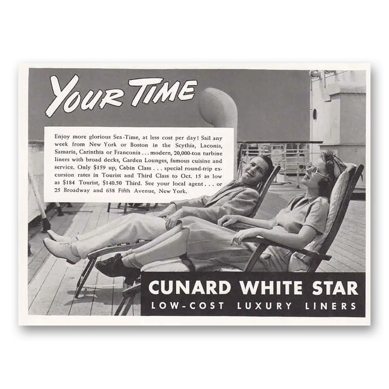 1939 White Star Line White Star Your Time Vintage Magazine Print Ad