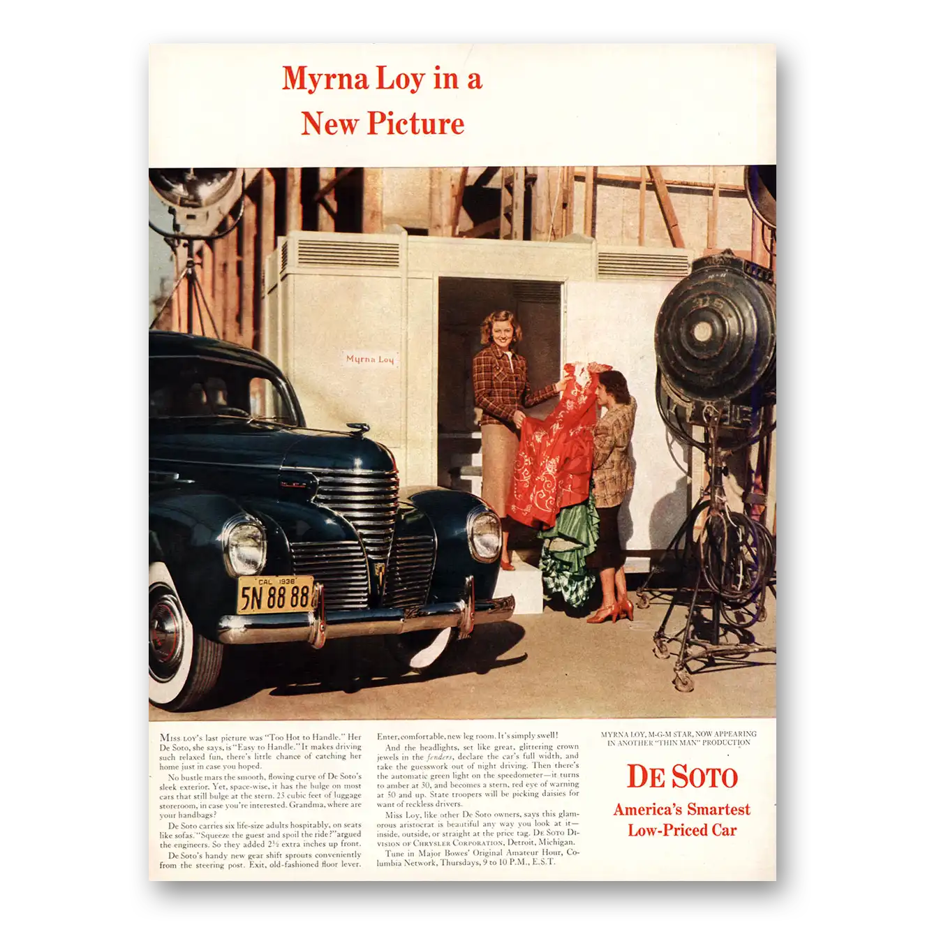 1939 DeSoto Myrna Loy In a New Picture Vintage Magazine Print Ad