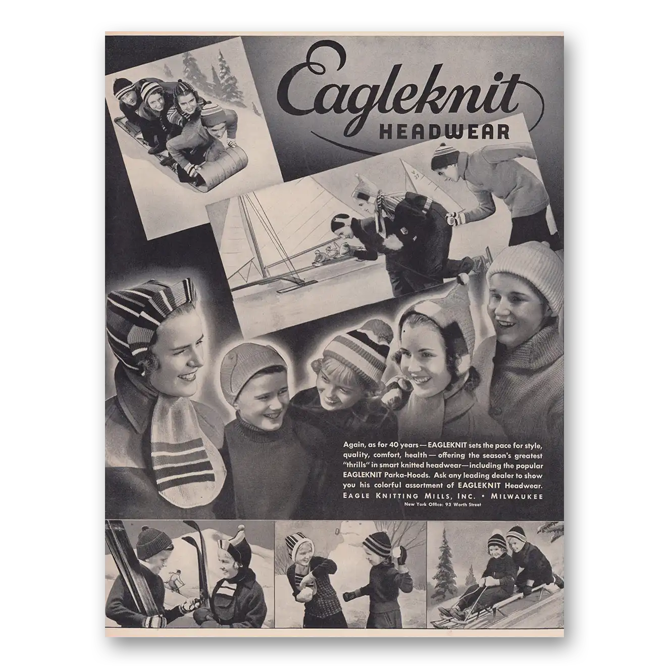 1939 Eagleknit Headwear Sets the Pace for Style Vintage Magazine Print Ad