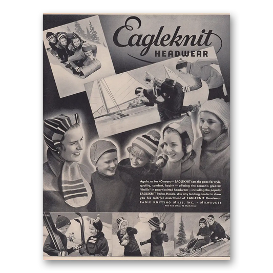 1939 Eagleknit Headwear Sets the Pace for Style Vintage Magazine Print Ad