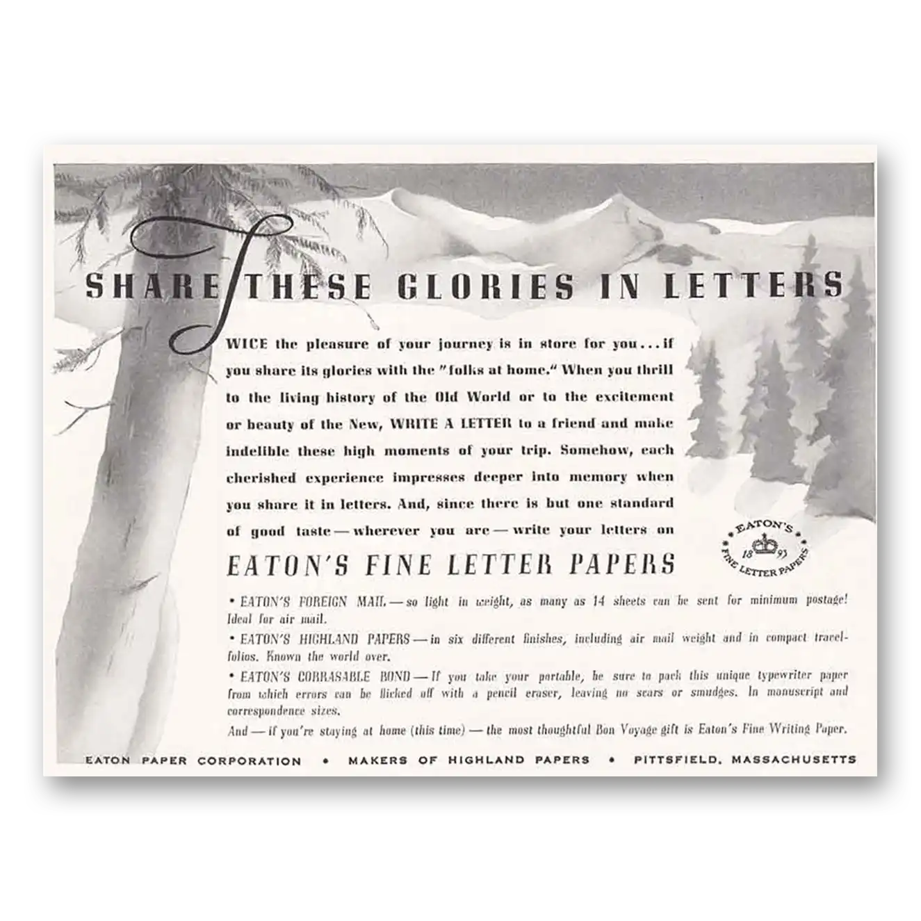 1939 Eaton Paper Fine Letter Papers Share These Glories Vintage Magazine Print Ad