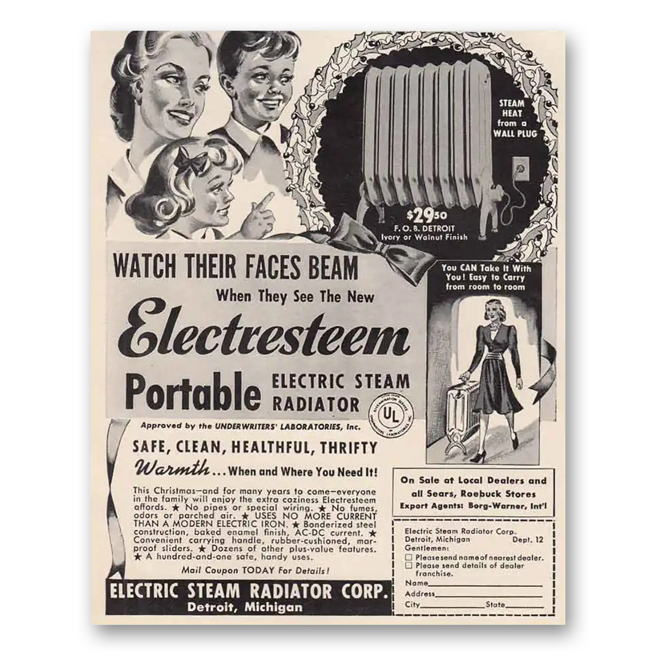 1939 Electric Steam Radiator Electresteem Portable Vintage Magazine Print Ad