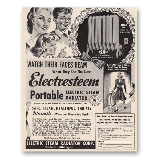 1939 Electric Steam Radiator Electresteem Portable Vintage Magazine Print Ad