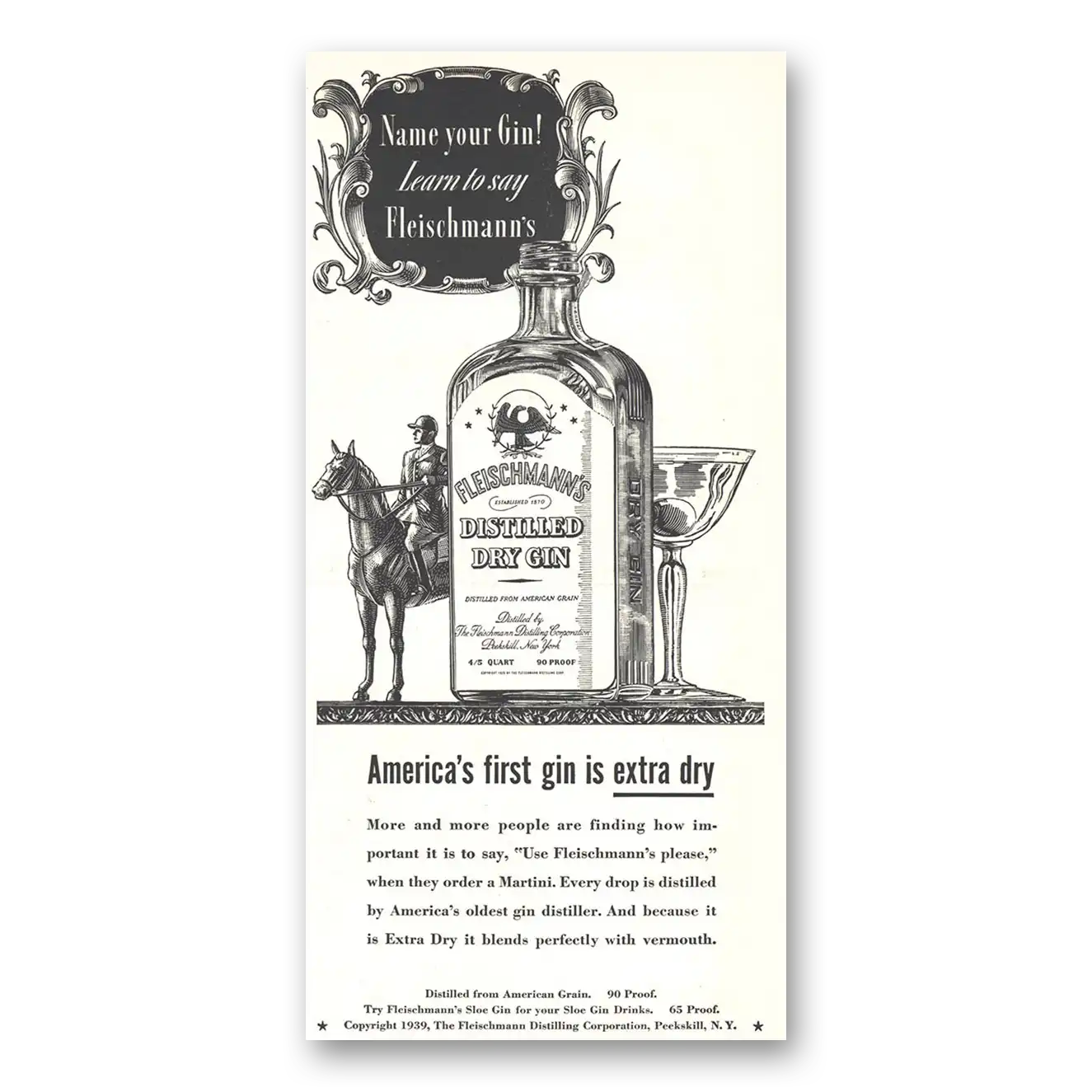 1939 Fleischmanns Gin Name Your Gin Vintage Magazine Print Ad