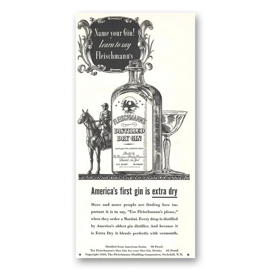 1939 Fleischmanns Gin Name Your Gin Vintage Magazine Print Ad