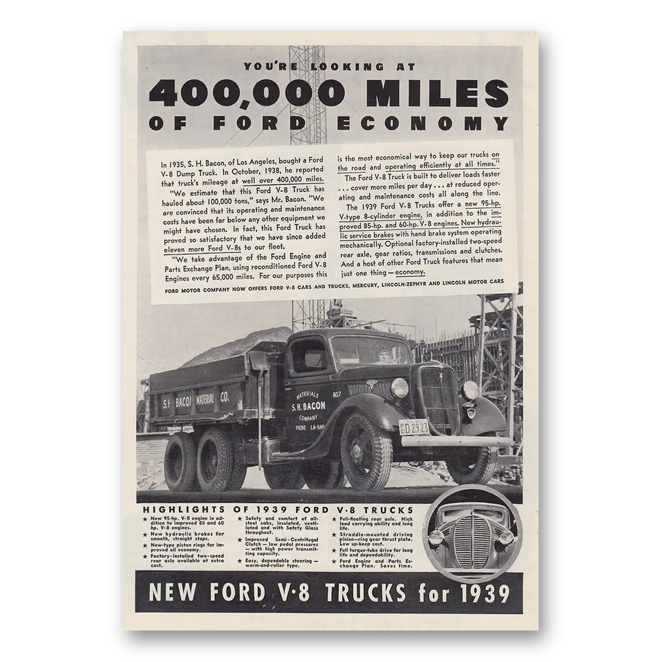 1939 Ford Trucks Miles of Ford Economy Vintage Magazine Print Ad