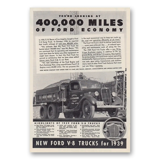 1939 Ford Trucks Miles of Ford Economy Vintage Magazine Print Ad