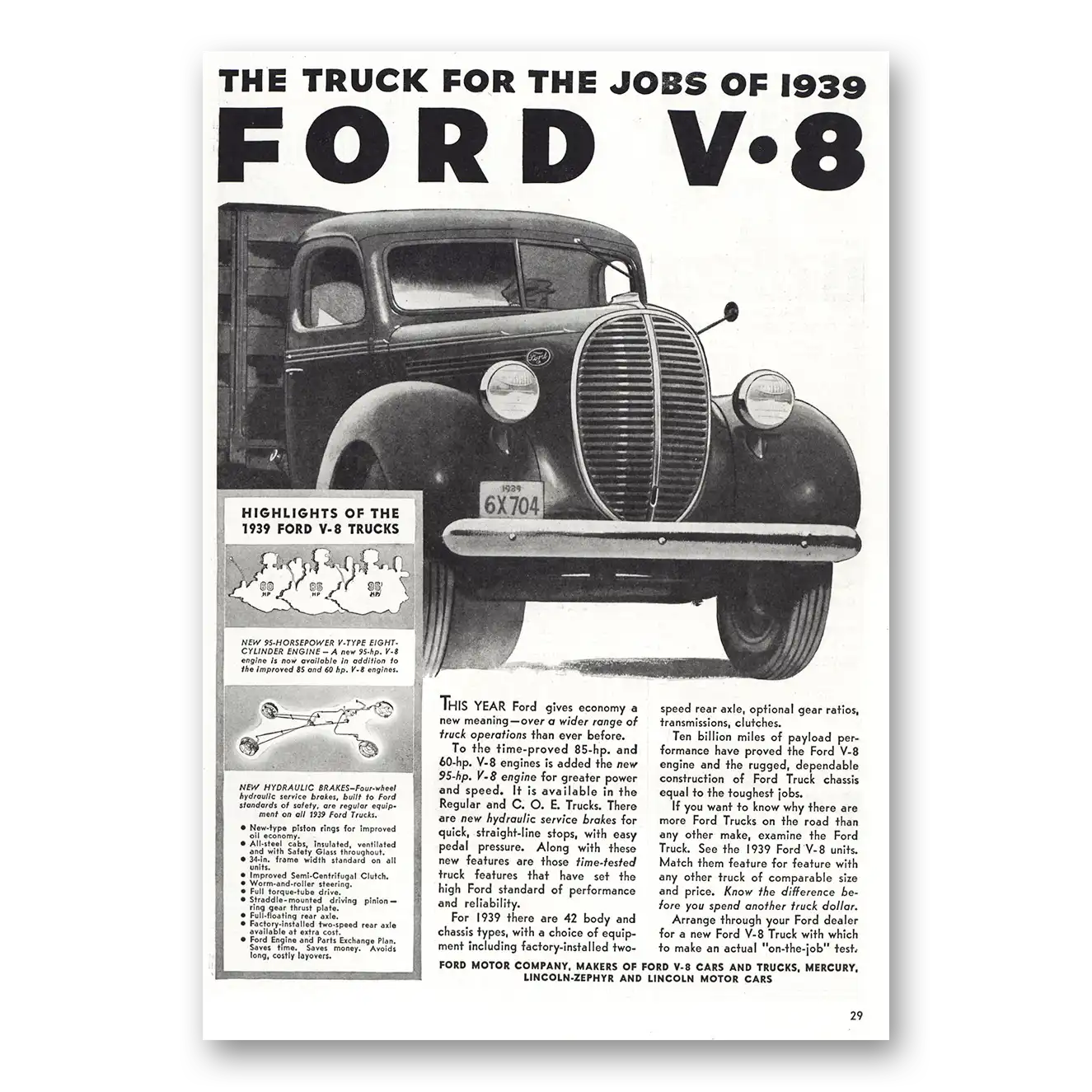 1939 Ford Trucks Truck for Jobs V8 Vintage Magazine Print Ad