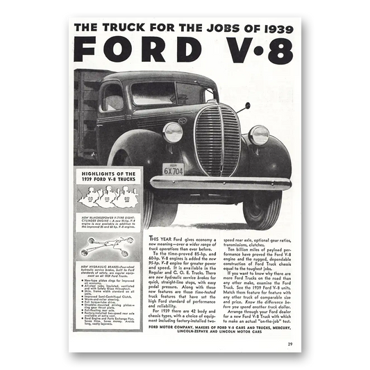 1939 Ford Trucks Truck for Jobs V8 Vintage Magazine Print Ad