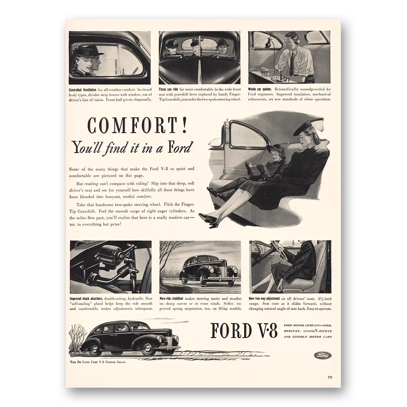 1939 Ford V8 Comfort Find It In a Ford Vintage Magazine Print Ad